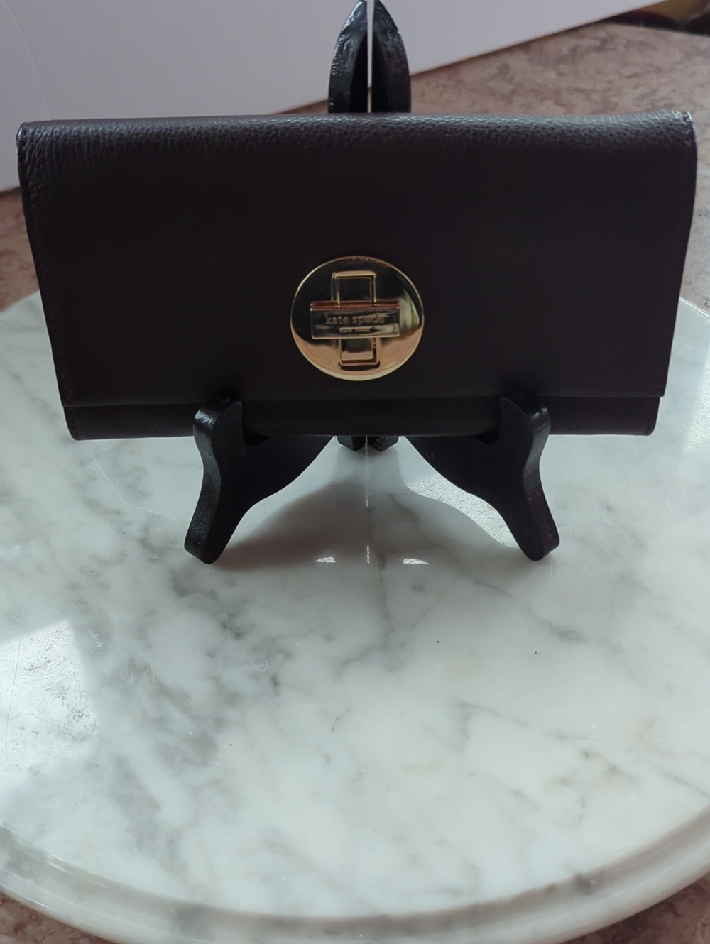 kate spade dark brown leather wallet (Retail) with gold hardware